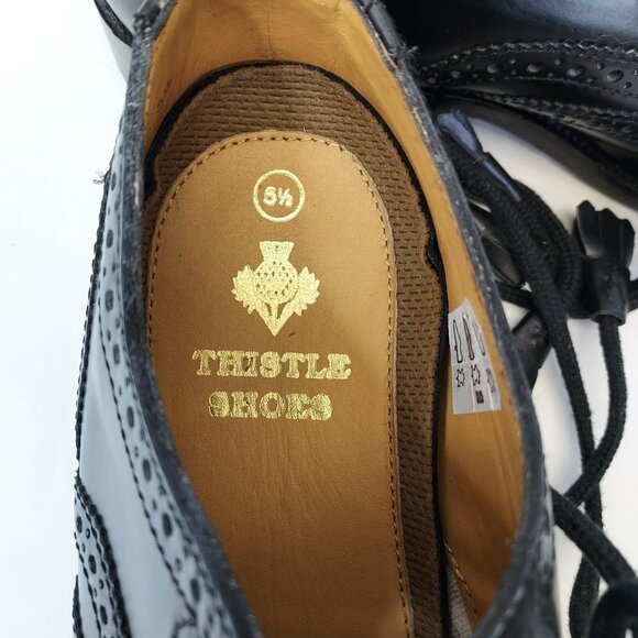 Thistle Gillie Brogues Shoes Men UK 5.5 EU38 Black Leather Highland Dress Oxford - Picture 15 of 16